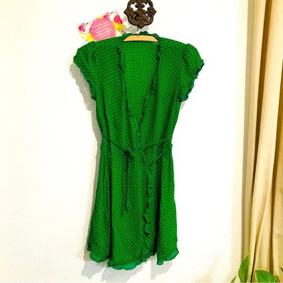 Reformation Sicilia Ruffle Wrap Polka Dot Mini Dress Green Sz XS - Picture 4 of 13